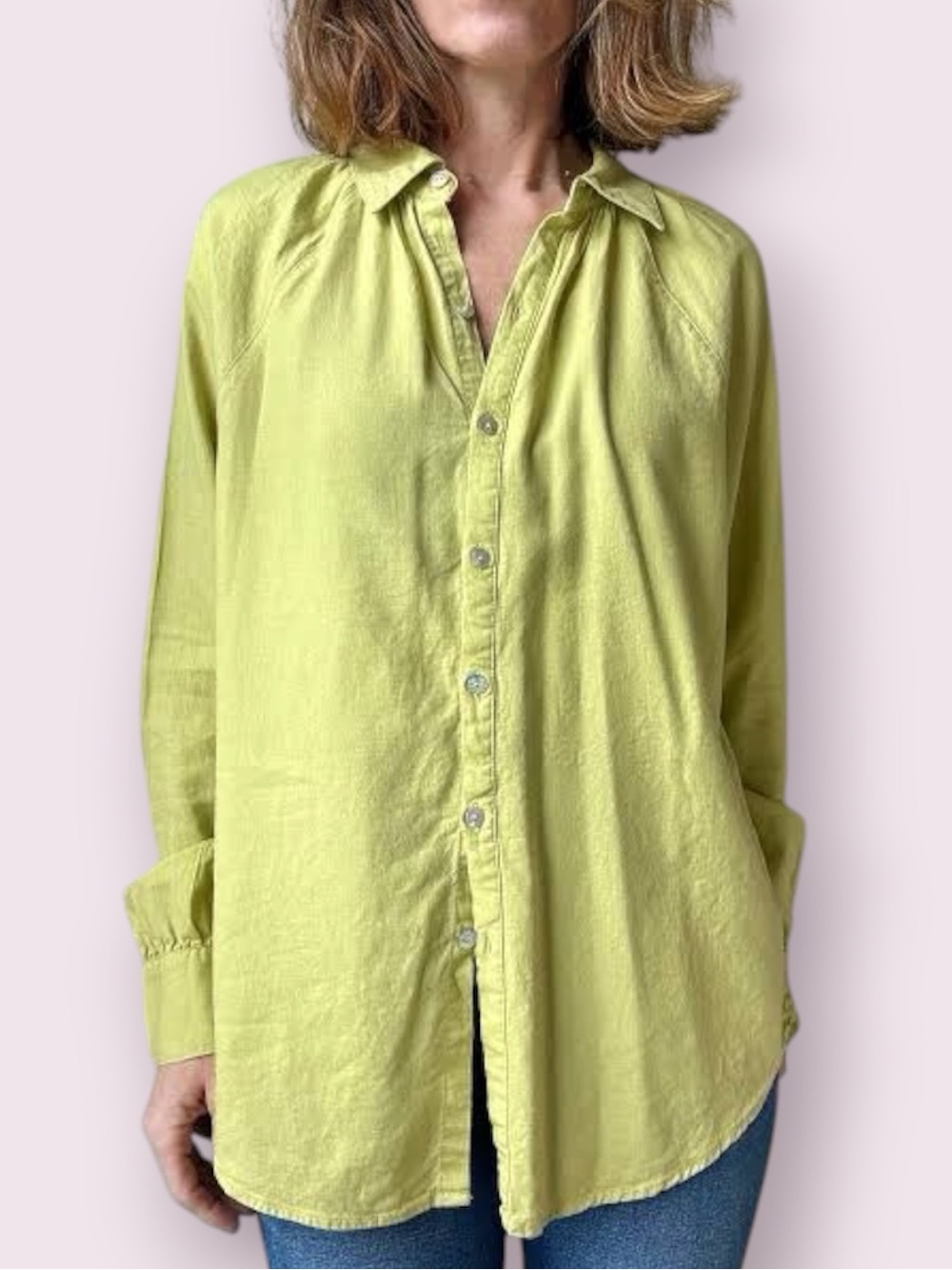 Vintage Y2K Laura Ashley Chartreuse Yellow Button Up Top Oversized Medium